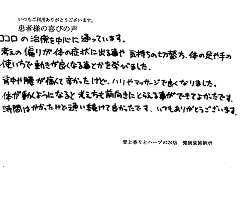 こころの治療で改善。(口コミ評判:刈谷市在住 こころの治療で改善。(口コミ評判:刈谷市在住